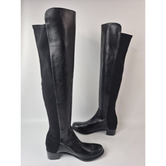 Stuart Weitzman Women's Black Reserve Leather Over-the-Knee Boots Size 10 B - Picture 3 of 7